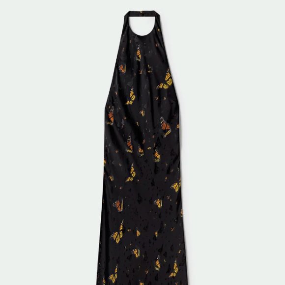 Silk Laundry Halter Dress in Black Monarch Butterfly Print Size XS - Picture 1 of 6